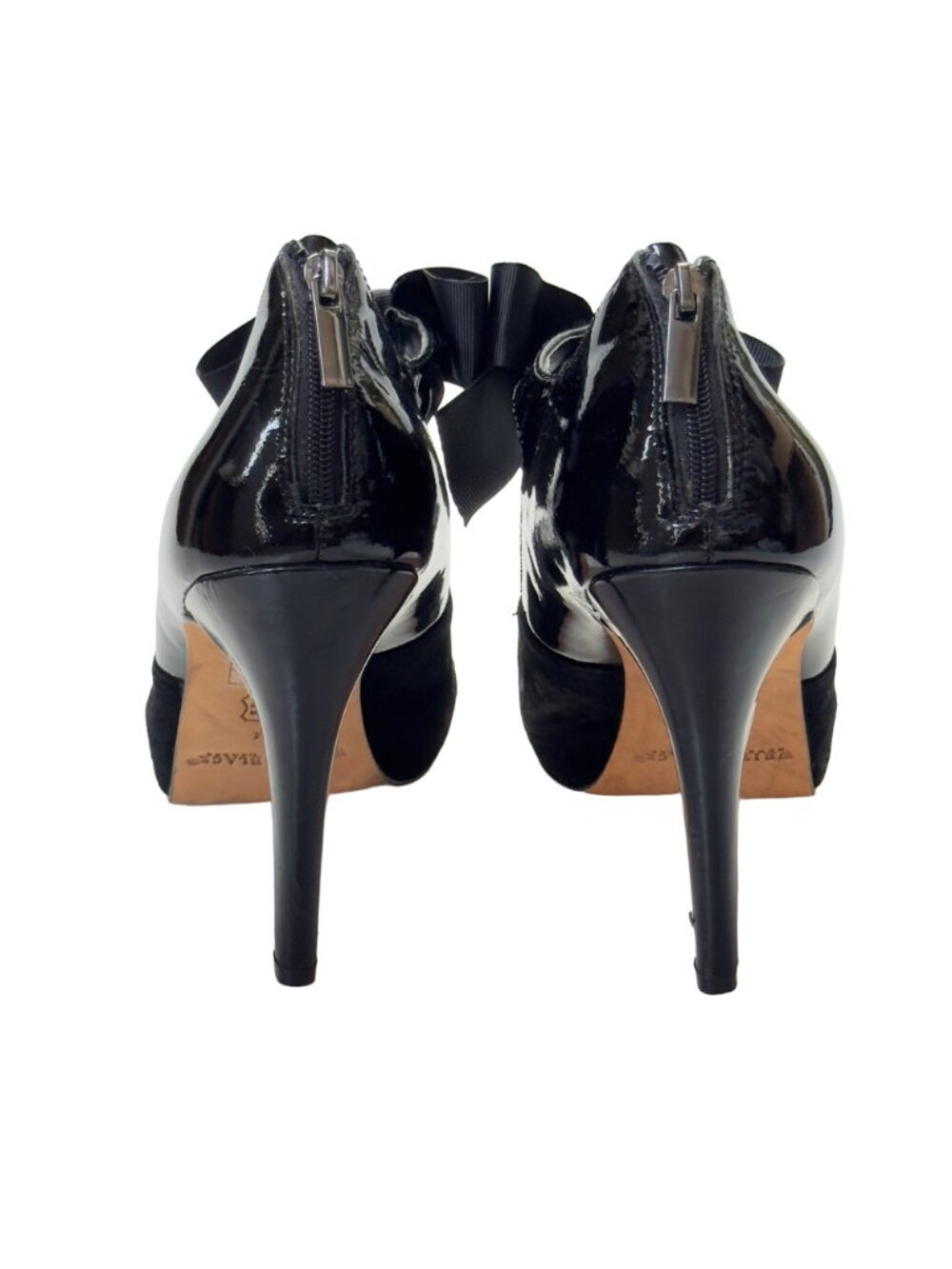WHITE HOUSE BLACK MARKET Raegan Womens Shoes Black Patent Leather Suede Heels Si - Picture 4 of 12